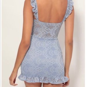 Carla Lace Frill Dress in Pastel Blue